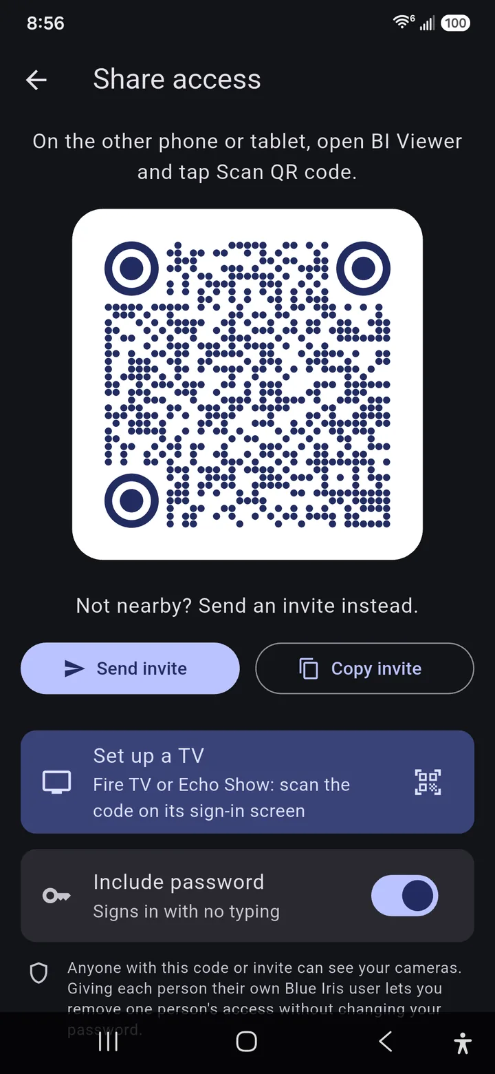 Share access screen with a QR code invite